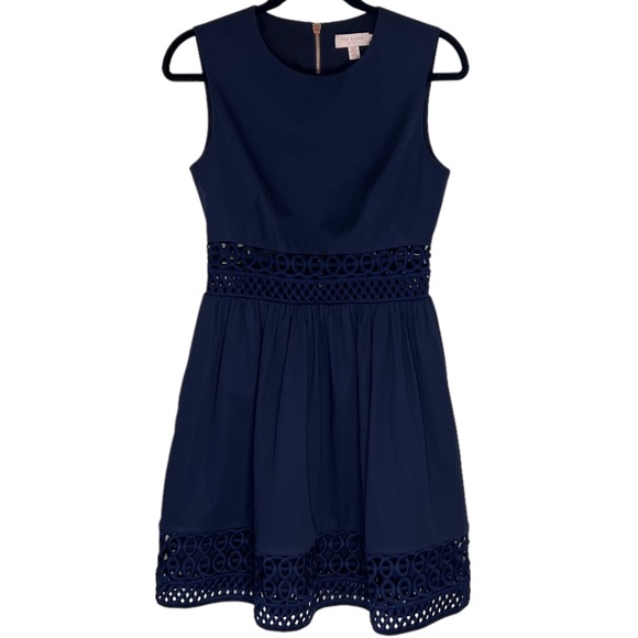 Ted Baker London Navy Blue Sleeveless Dayzey Fit and Flare Dress Size 1 (US 4) - Picture 2 of 15